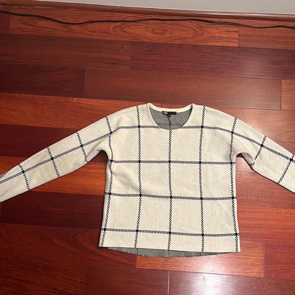 Maje plaid off-white knit sweater